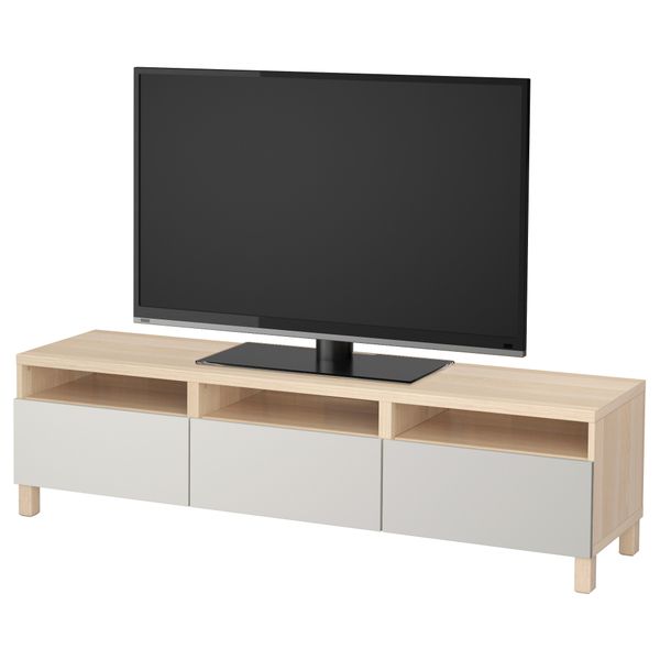 Тумба для ТВ с ящиками БЕСТО, под беленый дуб, Лаппвикен светло-серый (180x40x48 см) - фото 1