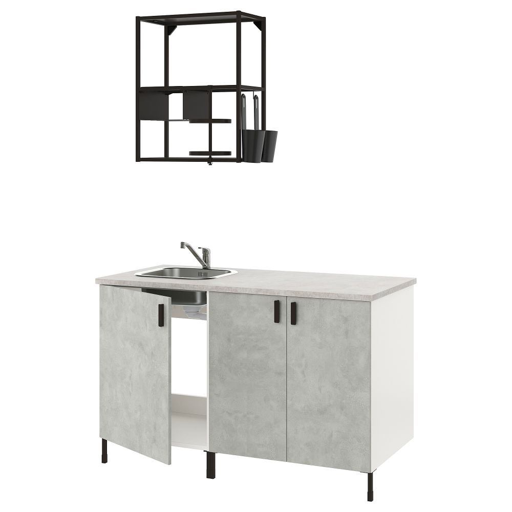 Кухня, 143x63.5x222 см, антрацит, под бетон IKEA BEGIVENHET БЕГИВЕНХЕТ 793.372.59 - фото 1