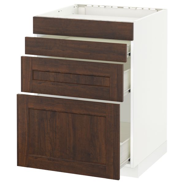 Напольный шкаф для духовки, 4фасада, 3 ящика МЕТОД / ФОРВАРА, белый, Эдсерум коричневый - схема-чертеж с размерами