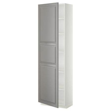 Высокий шкаф с полками, белый/Будбин серый 60x37x200 см IKEA METOD МЕТОД 894.737.84