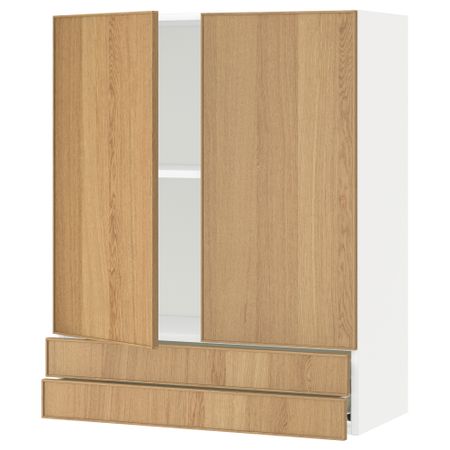 Навесной шкаф, 2 дверцы, 2 ящика МЕТОД / ФОРВАРА, белый, Экестад дуб