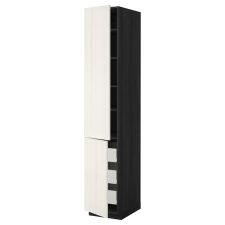 Высокий шкаф + полки, 3 ящика, 2 дверцы МЕТОД / ФОРВАРА, черный, Росдаль белый