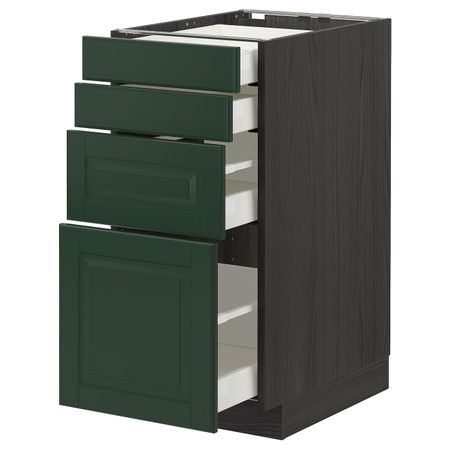 Напольный шкаф 4 фронтальных панели, 4 ящика, черный/Будбин темно-зеленый 40x60 см IKEA МЕТОД / МАКСИМЕРА 093.317.41