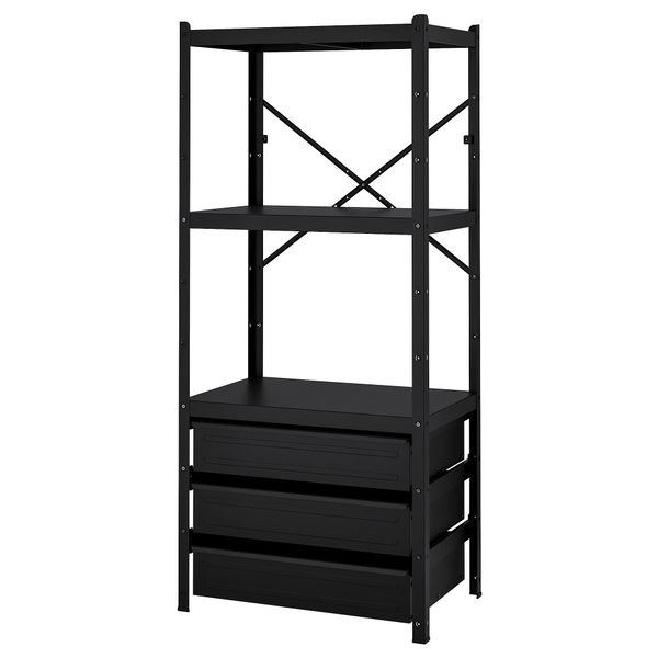 1 секция, полки, ящики, 85x55x190 см, черный IKEA BRORINGE БРУР-ИНГЕ 294.232.21 - фото 2