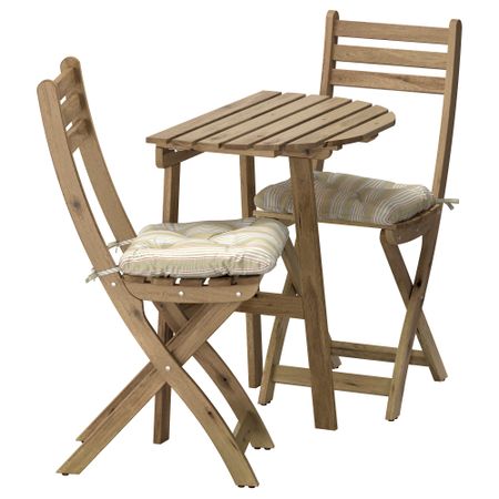 Стол + 2 складных стула, для сада АСКХОЛЬМЕН, серый/коричневый, Сэро бежевый