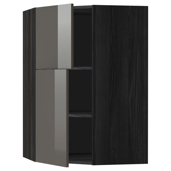 Угловой навесной шкаф + полки, 2 дверцы МЕТОД, черный, Рингульт серый (68x100 см) - схема-чертеж с размерами