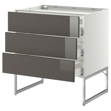 Напольный шкаф, 3 фронтальных панели, 3 ящика МЕТОД / МАКСИМЕРА, белый, Рингульт серый
