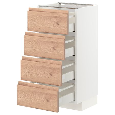 Напольный шкаф 4 фасада/4 ящика, белый/Воксторп под дуб 40x37 см IKEA METOD МЕТОД / MAXIMERA МАКСИМЕРА 094.142.70
