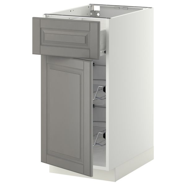 Напольный шкаф с проволочной корзиной, ящиком, дверью МЕТОД / ФОРВАРА, белый, Будбин серый - схема-чертеж с размерами