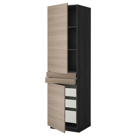 Высокий шкаф + полки, 5 ящиков, 2 дверцы, 2 фронтальных МЕТОД / МАКСИМЕРА, черный, Брокхульт светло-серый
