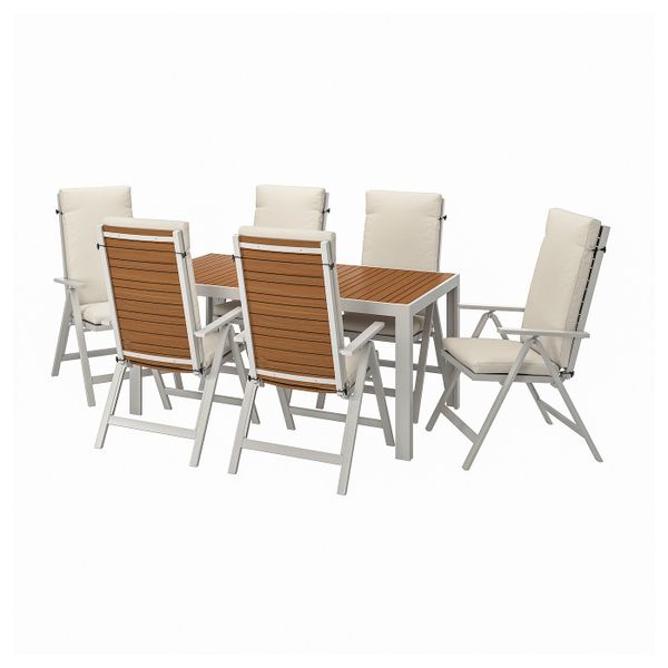 Стол+6кресел,д/сада, светло-коричневый/ФРЁСЁН/ДУВХОЛЬМЕН бежевый 156x90 см IKEA SJÄLLAND ШЭЛЛАНД 392.667.63 - фото 1