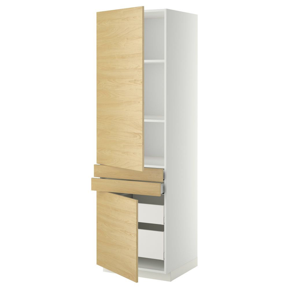 Высокий шкаф + полки, 4 ящик, 2 двери, 2 фронтальные МЕТОД / МАКСИМЕРА, белый, Тингсрид береза (60x60x200 см) - фото 1