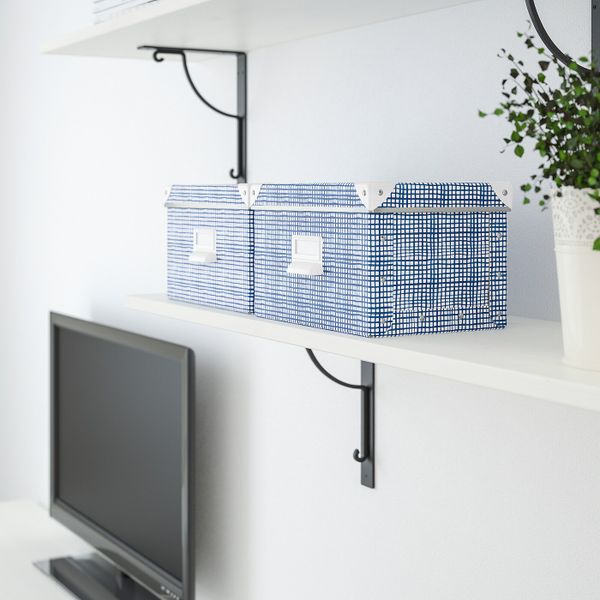 Коробка с крышкой, белый, синий, 18x26x15 см IKEA ФЬЕЛЛА 004.325.46 - фото 6