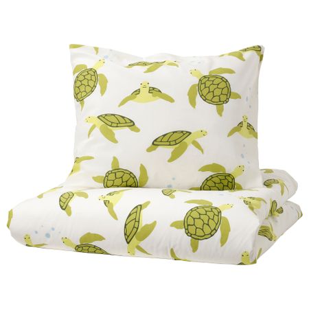 Пододеяльник и наволочка, черепашки зеленый, белый, 150x200, 50x60 см IKEA BLÅVINGAD 305.210.94