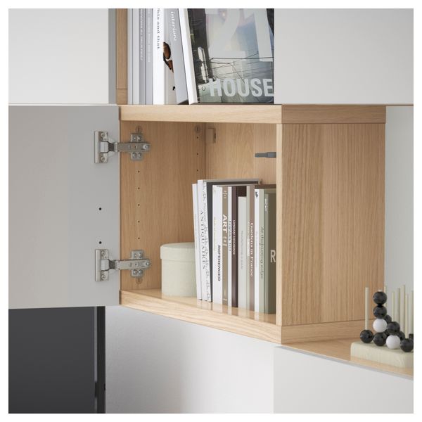 Шкаф для ТВ, комбинация БЕСТО, под беленый дуб, Лаппвикен светло-серый (240x20/40x204 см) - фото 4