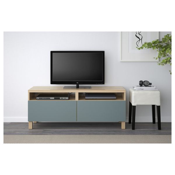 Тумба для ТВ с ящиками БЕСТО, под беленый дуб, Вальвикен серо-бирюзовый - фото 2