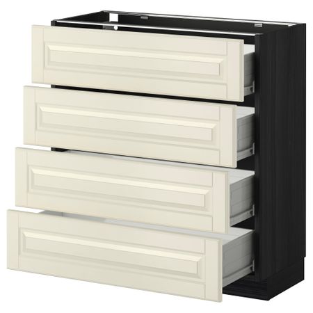Напольный шкаф 4 фронтальных панели, 4 ящика МЕТОД / ФОРВАРА, черный, Будбин белый с оттенком