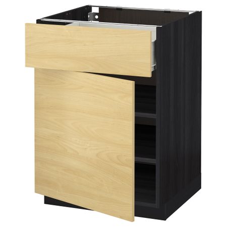 Напольный шкаф с ящиком, дверью МЕТОД / ФОРВАРА, черный, Тингсрид береза