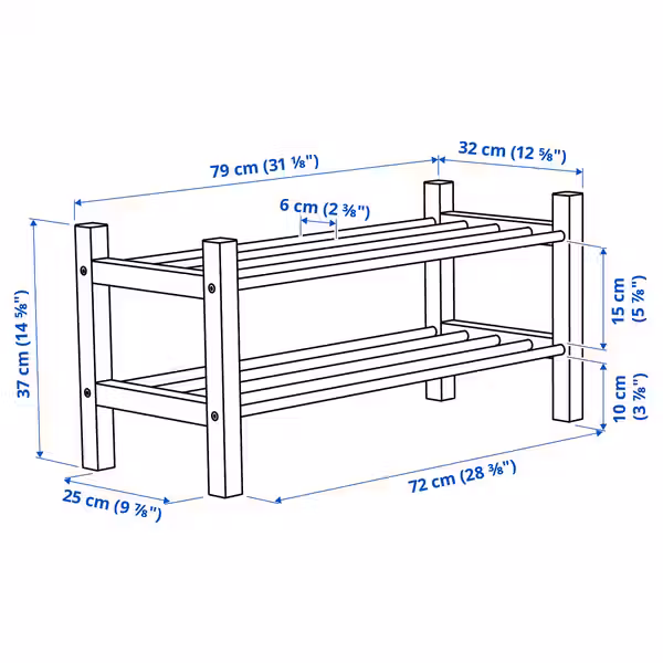TJUSIG Полка для обуви - белый 79x32x37 см - схема-чертеж с размерами