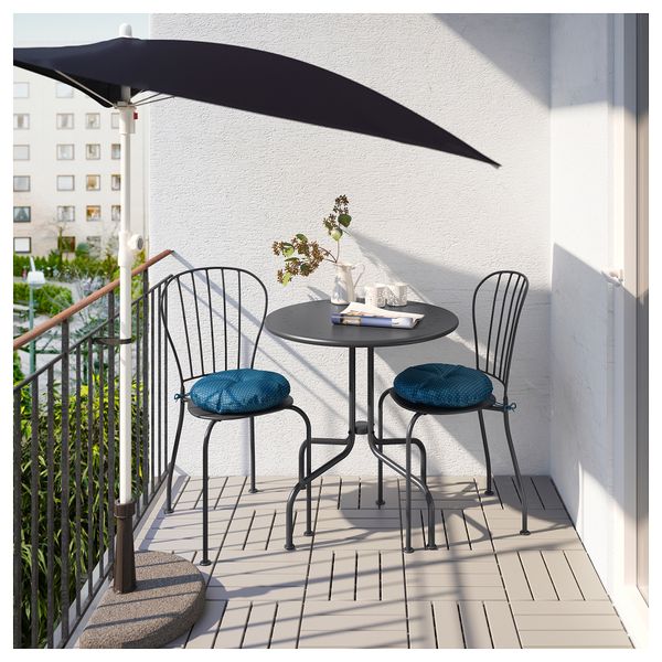 Стол + 2 стула, для сада ЛЭККЭ, серый, Иттерон синий - фото 2