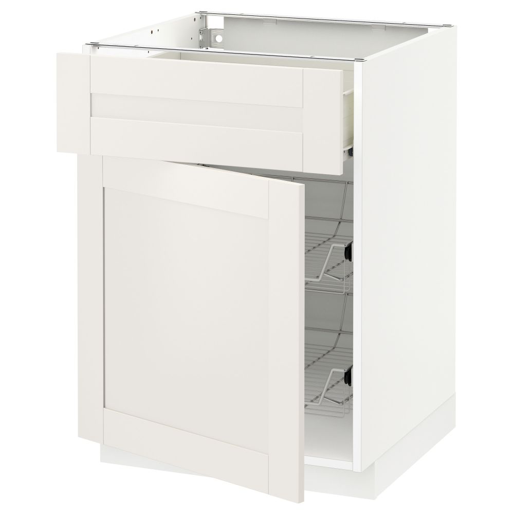 Напольный шкаф с проволочной корзиной, ящиком, дверью МЕТОД / ФОРВАРА, белый, Сэведаль белый - схема-чертеж с размерами