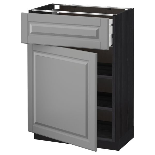 Напольный шкаф с ящиком, дверью МЕТОД / МАКСИМЕРА, черный, Будбин серый - схема-чертеж с размерами