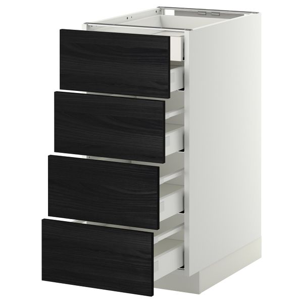 Напольный шкаф 4 фронтальных, 2 низких, 3 средних ящ, белый, Тингсрид черный 40x60 см IKEA МЕТОД / МАКСИМЕРА 192.343.39 - фото 1