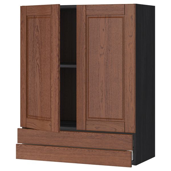 Навесной шкаф, 2 дверцы, 2 ящика МЕТОД / МАКСИМЕРА, черный, Филипстад коричневый - схема-чертеж с размерами