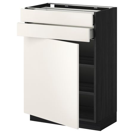 Напольный шкаф с дверцей, 2 ящиками МЕТОД / МАКСИМЕРА, черный, Веддинге белый
