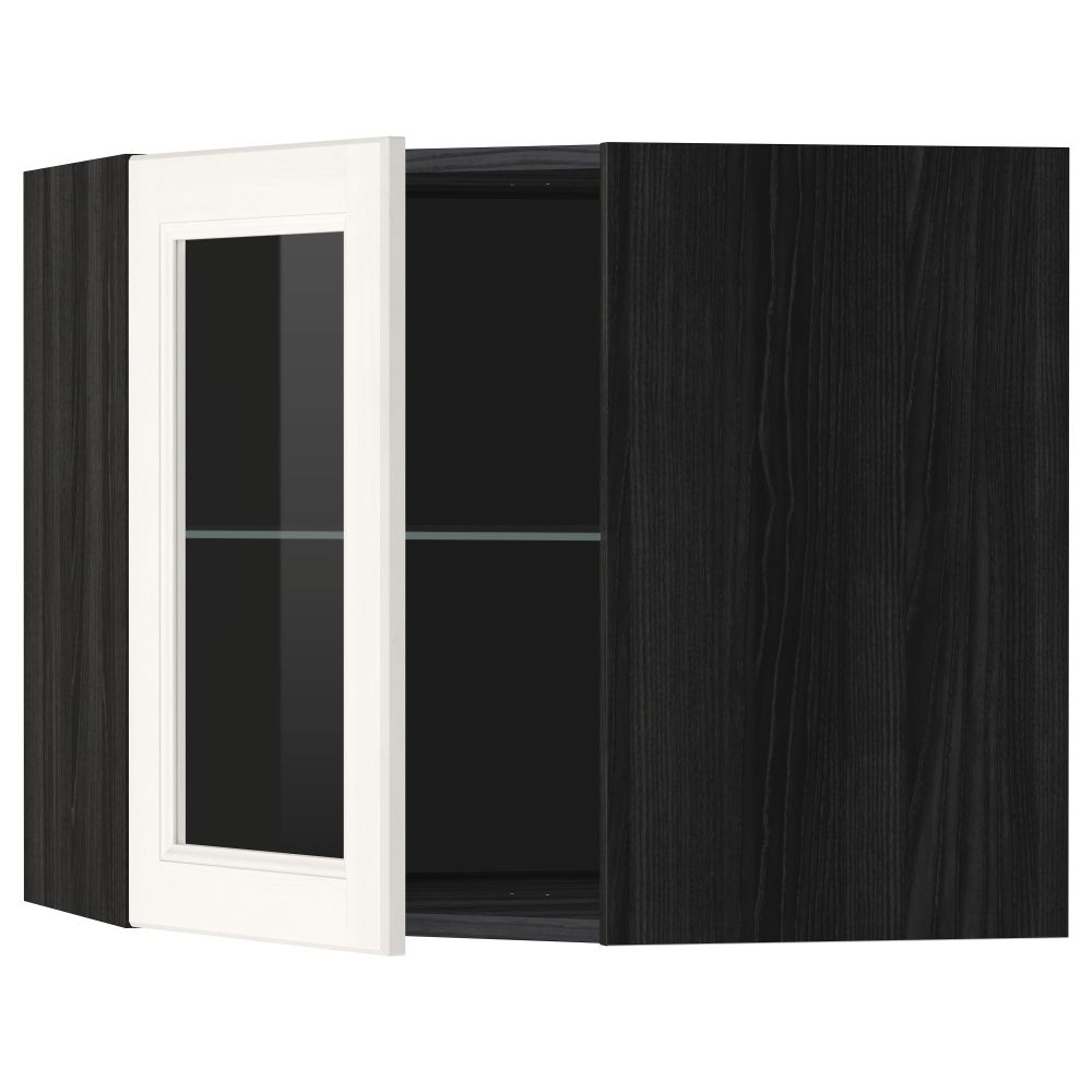 Угловой навесной шкаф с полками, стекляными дверцами МЕТОД, черный, Лаксарби белый - схема-чертеж с размерами