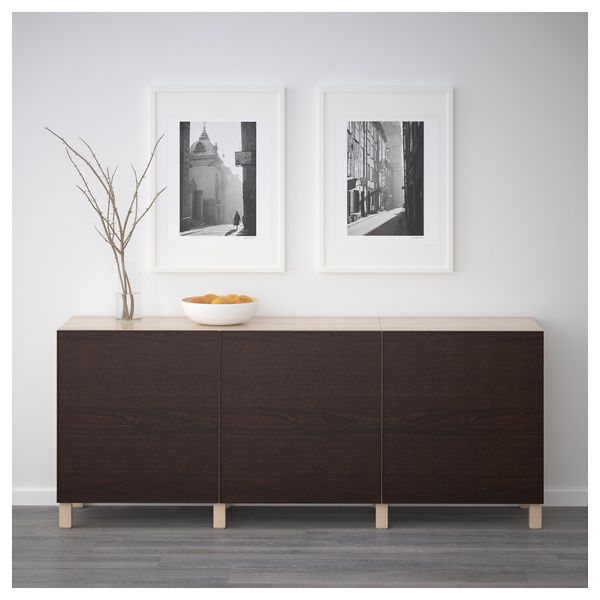 Комбинация для хранения с дверцами БЕСТО, под беленый дуб, Инвикен черно-коричневый (180x40x74 см) - фото 2