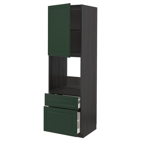 Высокий шкаф для духовки + дверца, 2 фронтальные панели, 1 средняя, 1 встроенный ящ, черный/Будбин темно-зеленый 60x60x200 см