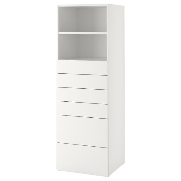 Стеллаж, белый белый/с 6 ящиками 60x57x181 см IKEA SMÅSTAD СМОСТАД / OPPHUS ОПХУС 493.958.73 - фото 1