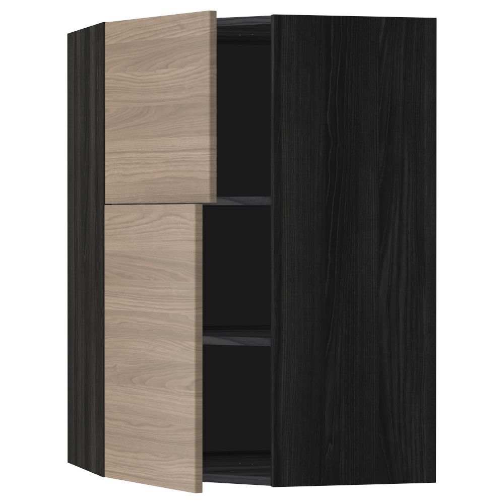 Угловой навесной шкаф + полки, 2 дверцы МЕТОД, черный, Брокхульт светло-серый (68x100 см) - схема-чертеж с размерами