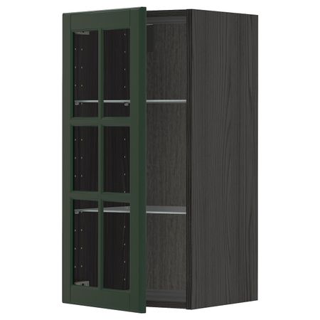 Навесной шкаф с полками, стекляными дв, черный/Будбин темно-зеленый 40x80 см IKEA МЕТОД 493.132.26