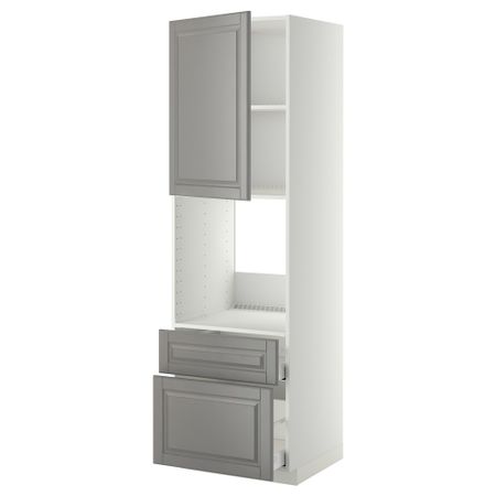Высокий шкаф для духовки + дверь, 2 ящика МЕТОД / МАКСИМЕРА, белый, Будбин серый
