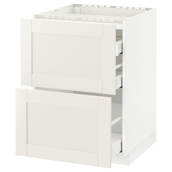Напольный шкаф, 2 фронтальных панели, 3 ящика МЕТОД / МАКСИМЕРА, белый, Сэведаль белый - схема-чертеж с размерами