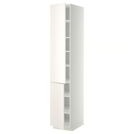 METOD Высокий шкаф с полками/2 дверцы - белый/Veddinge белый 40x60x220 см