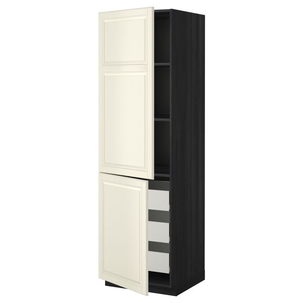 Высокий шкаф + полки, 3 ящика, 2 дверцы МЕТОД / ФОРВАРА, черный, Будбин белый с оттенком - схема-чертеж с размерами