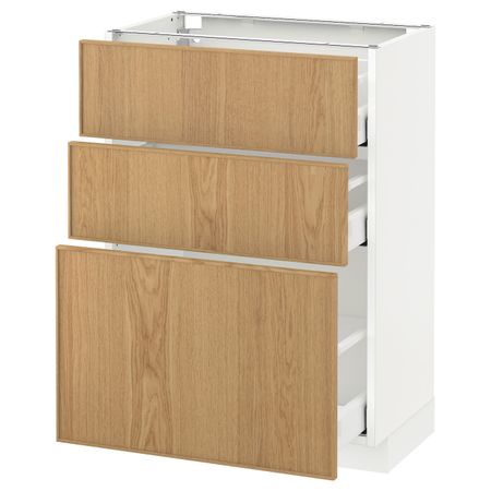 Напольный шкаф с 3 ящиками, белый/Экестад дуб 60x37 см IKEA METOD МЕТОД / MAXIMERA МАКСИМЕРА 292.361.54