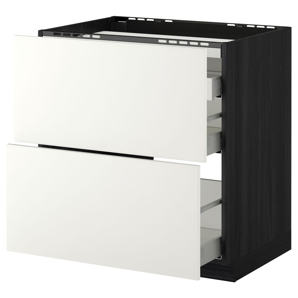 Напольный шкаф, 2 фронтальных панели, 3 ящика МЕТОД / МАКСИМЕРА, черный, Хэггеби белый - схема-чертеж с размерами