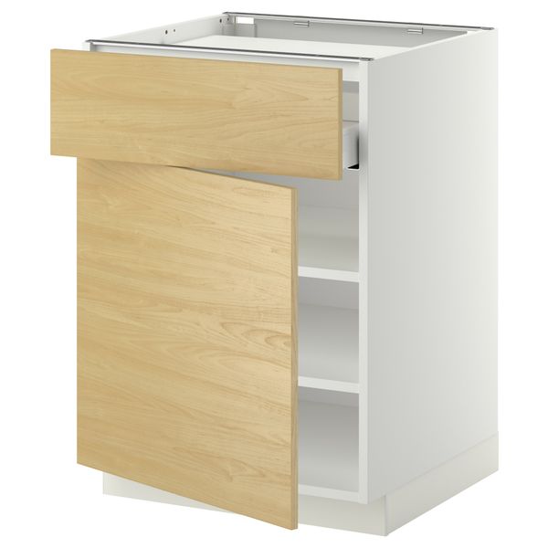 Напольный шкаф для варочной панели, ящик, полка, дверцы МЕТОД / МАКСИМЕРА, белый, Тингсрид береза (60x60 см) - фото 1