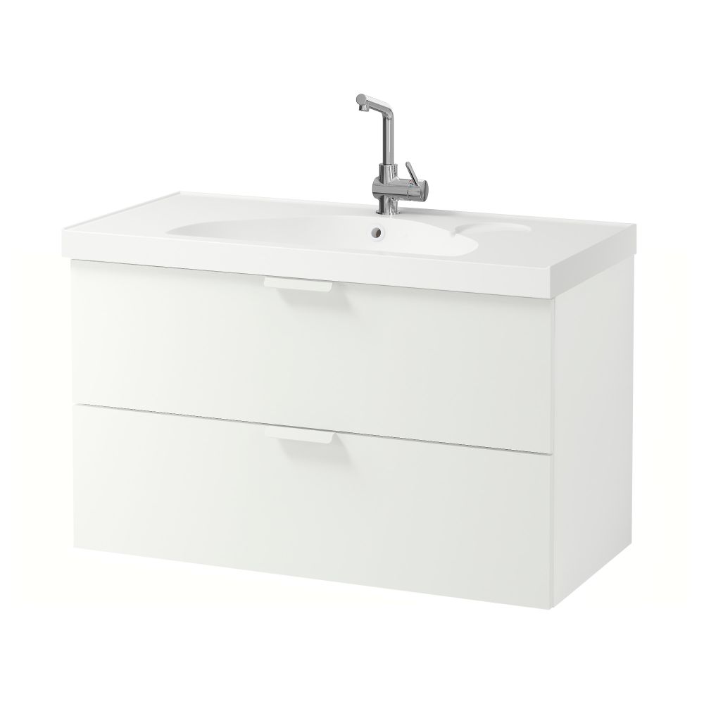 Шкаф для раковины с 2 ящиками ГОДМОРГОН / ЭДЕБОВИКЕН, белый (100x49x64 см) - фото 1