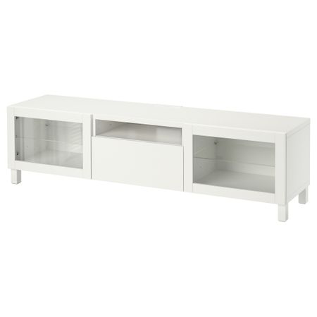 Тумба под ТВ БЕСТО, Лаппвикен, Синдвик белый прозрачное стекло (180x40x48 см)