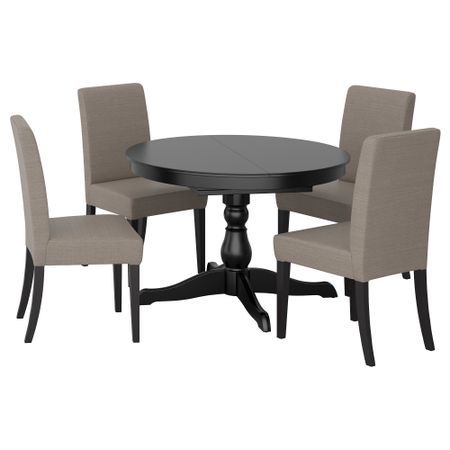 Стол и 4 стула ИНГАТОРП / ХЕНРИКСДАЛЬ, черный, Нольхага серо-бежевый (110 см)