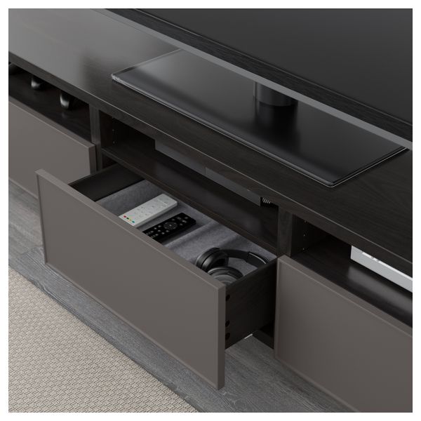 Тумба для ТВ с ящиками БЕСТО, черно-коричневый, Грундсвикен темно-серый (180x40x48 см) - фото 3