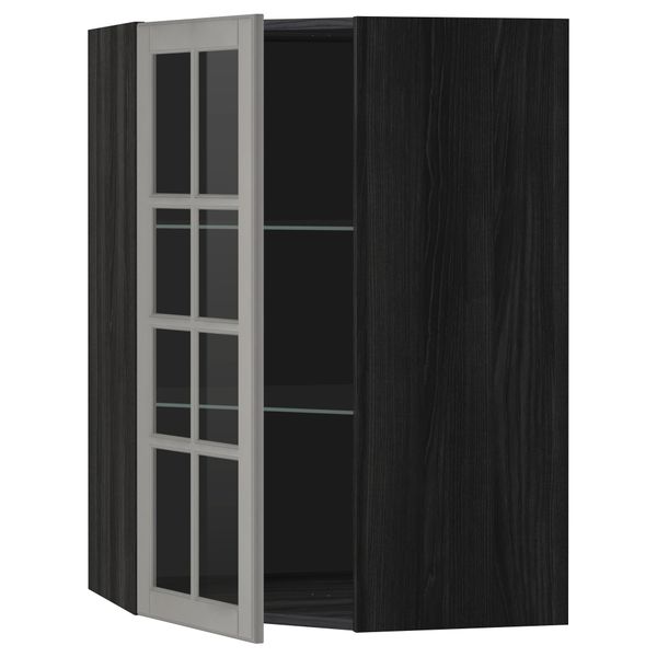 Угловой навесной шкаф с полками, стекляными дверцами МЕТОД, черный, Будбин серый - схема-чертеж с размерами