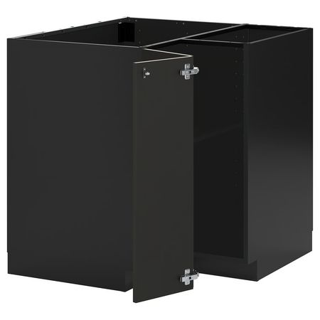 METOD Угловой напольный шкаф с полкой - черно-серый/Nickebo матовый антрацит 88x88 см