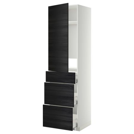 Высокий шкаф для холодильника, с дверцами, 3 ящика МЕТОД / МАКСИМЕРА, белый, Тингсрид черный (60x60x220 см)