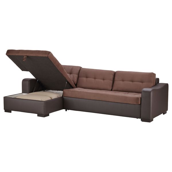 Угловой диван-кровать c модулем для хранения, левосторонний ЛИАРУМ, Оннарп коричневый, Бумстад темно-коричневый - фото 4